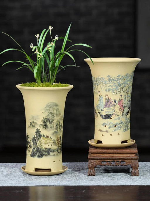 Elegant Lavender Sand Orchid Planter Set: Chic Botanical Accent