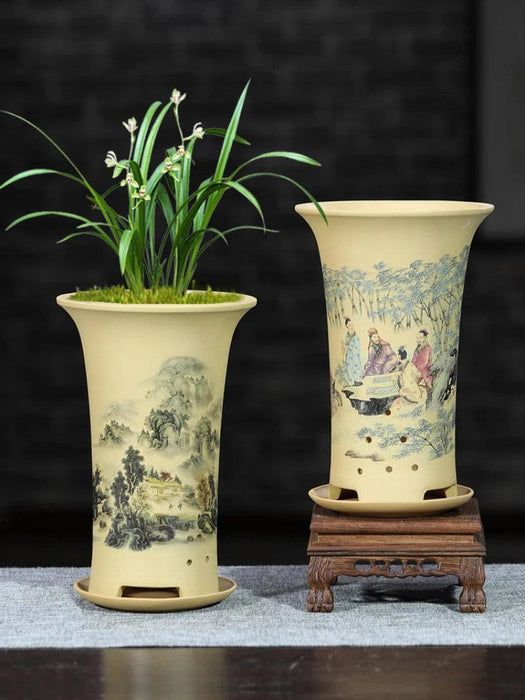 Elegant Lavender Sand Orchid Planter Set: Chic Botanical Accent