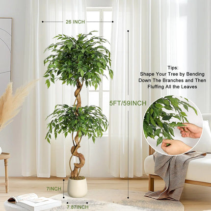 Ficus Tree Artificial, Artificial Plants Indoor In Sturdy White Pot,In
