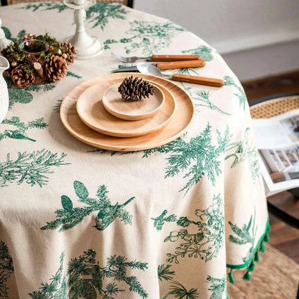 Chic Botanical Cotton Linen Round Tablecloth