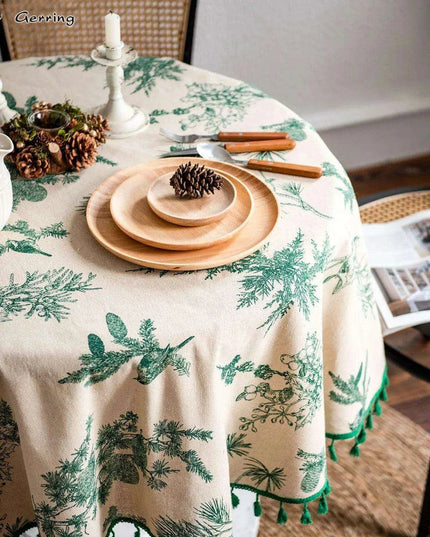 Chic Botanical Cotton Linen Round Tablecloth