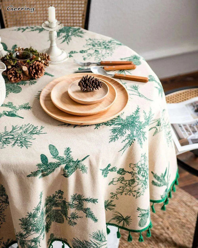 Chic Botanical Cotton Linen Round Tablecloth