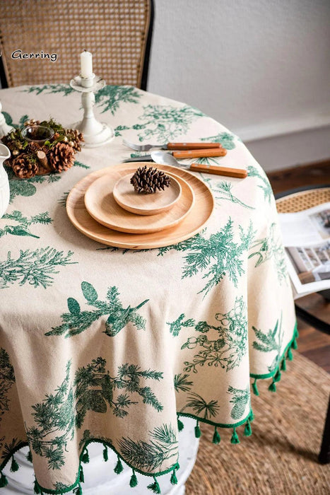 Chic Botanical Cotton Linen Round Tablecloth