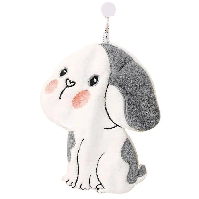 Doggy Design Coral Velvet Hand Towel with Hanging Loop - Ideal for Kitchen and Bathroom