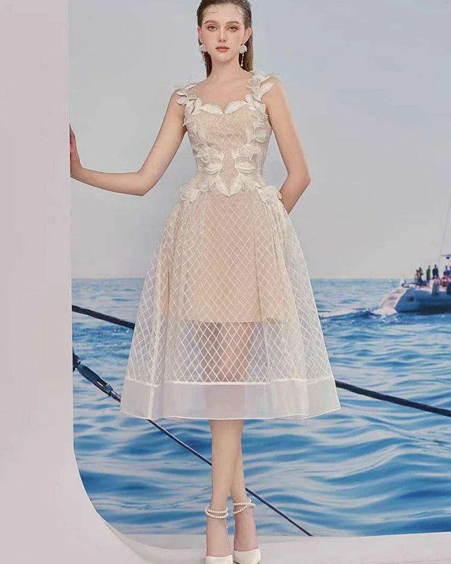 A-line Evening Dress with 3D Floral Accents and Color Contrast