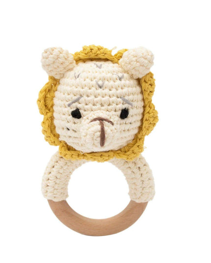 Eco-Friendly Handmade Crochet Baby Rattle with Wooden Teether
