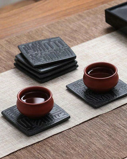 Artisan Crafted Natural Stone Coaster Set with Ancient Chinese Wisdom - Elegant Heat-Resistant