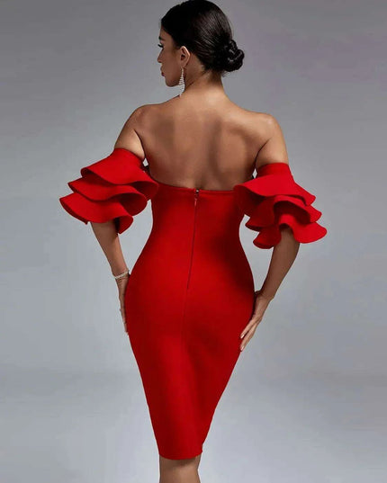 Vibrant Scarlet Off-Shoulder Ruffle Bodycon Dress - Trendy Summer Style 2023