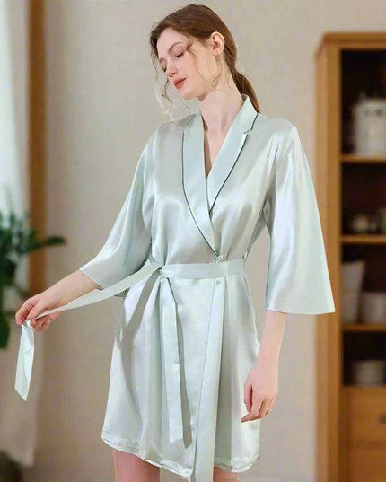 Luxurious Blue Mulberry Silk Robe and Gown Set for Women