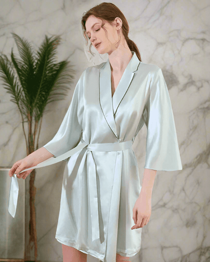 Luxurious Blue Mulberry Silk Robe and Gown Set for Women