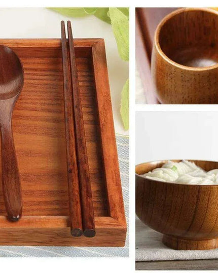 Deluxe Japanese Wooden Dining Set for Kids