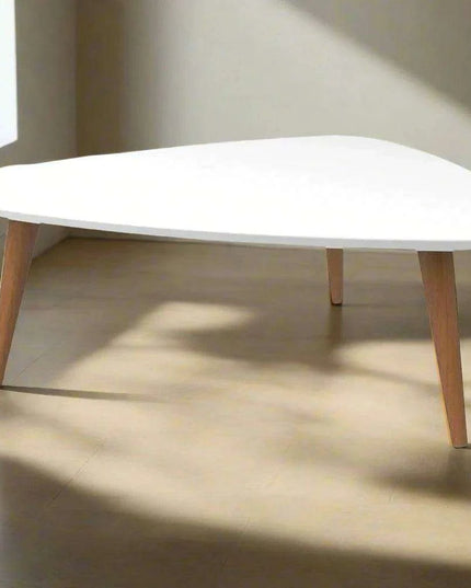 Chic Triangular White Gloss Coffee Table Set for Contemporary Living and Dining Areas