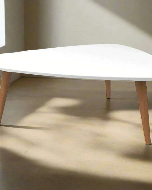 Chic Triangular White Gloss Coffee Table Set for Contemporary Living and Dining Areas