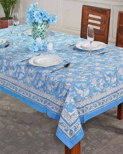 Elegant Blue-Green Floral Leaf Design Waterproof Table Cover