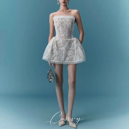 Curvy Elegant Vintage Floral Lace Prom Gown Strapless A Line Mini Skirt Birthday Party Customized for Women 2026 curvy-elegant-vintage-floral-lace-prom-gown-strapless-a-line-mini-skirt-birthday-party-customized-for-women-2026