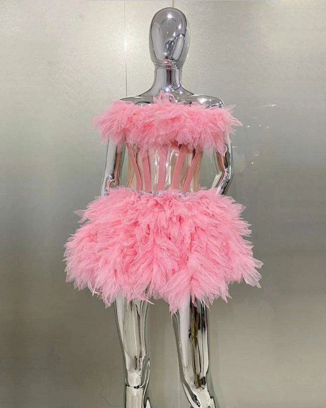 Charming Pink Lace-Up Mini Dress - Perfect for Celebrations and Events