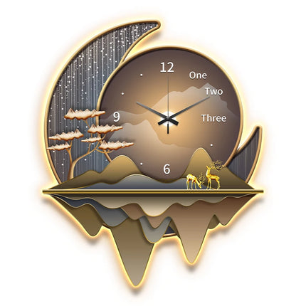 Light Luxury Silent Wall Clock & Lamp | Decorative Living Room Statement Piece
