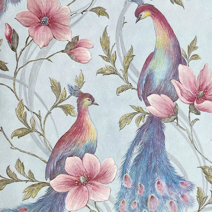 Peacock Feather & Floral Birds Wallpaper — Southeast Asian Mural, 53cm × 9.2m | Très Élite