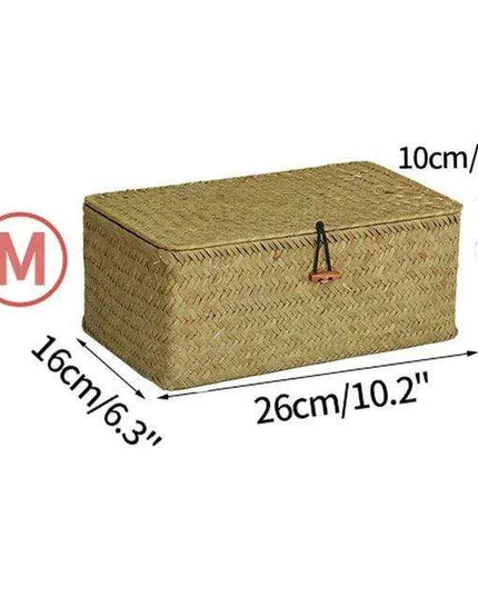 Woven Seagrass Storage Basket with Lid - Elegant and Functional Home Organizer