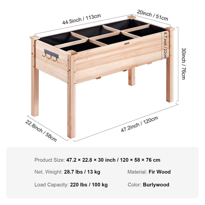 Elevated Fir Wood Garden Bed with Drainage System