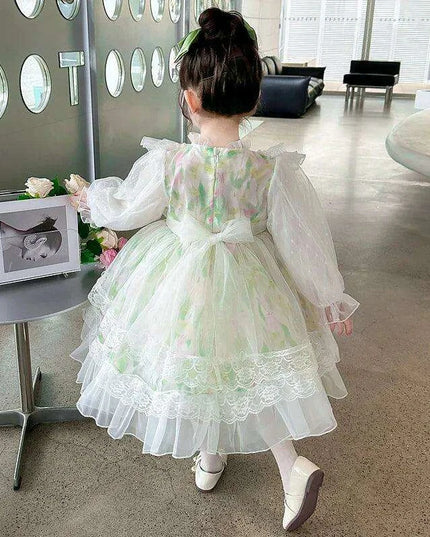Enchanted Floral Tulle Princess Dress for Girls with Long Sleeves