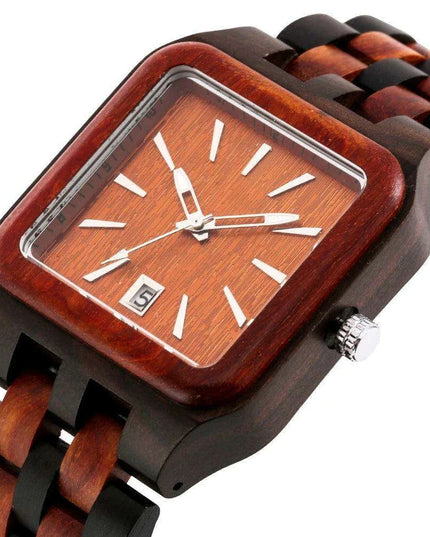 Eco-Conscious Style: Men's Artisan Wooden Quartz Watch with Vibrant Multicolor Band