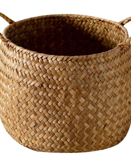 Rustic Seagrass Desktop Organizer and Storage Basket for Home Decor