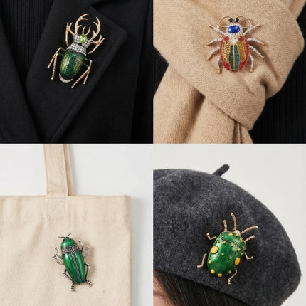 Rhinestone Beetle Brooch — Enamel Insect Pin in 7 Colours