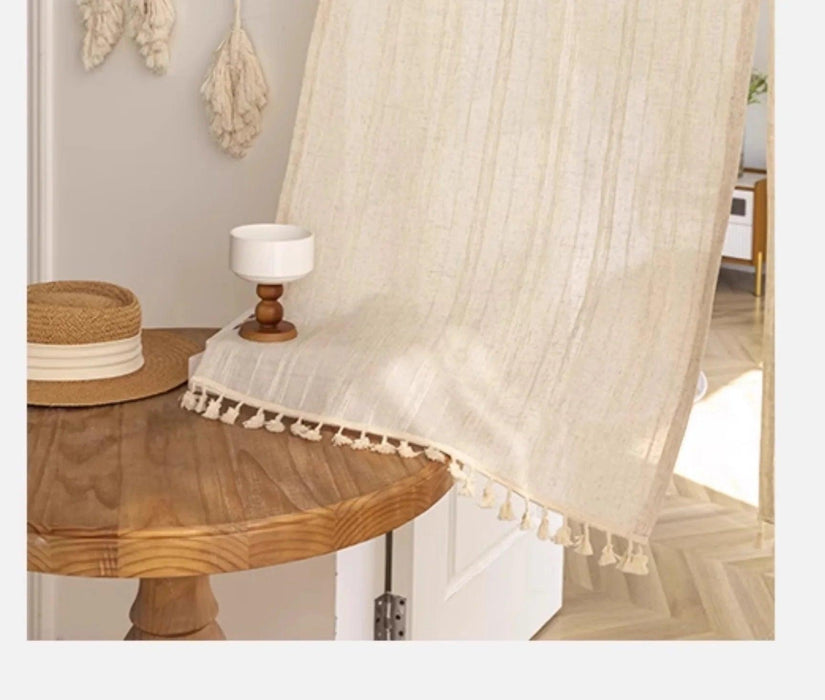 Elegant Japanese Lace Curtains with Cotton Tassels