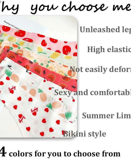 7Pcs Seamless Ice Silk Thong Set for Women - Fresh Low Waisted Print Underwear