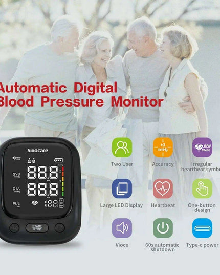 Sinocare Smart Health Blood Pressure Monitor with Heart Rate and Pulse Tracking for Home Use