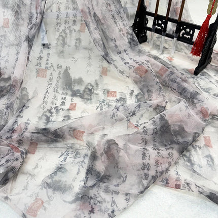 Lantingjiyu Snowflake Chiffon Tablecloth — New Chinese Ink Landscape, Tea Room & Study