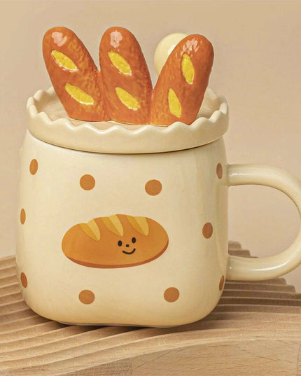 Elegant White Porcelain Coffee Mug Set with Bread Handle - Festive Cheer Collection