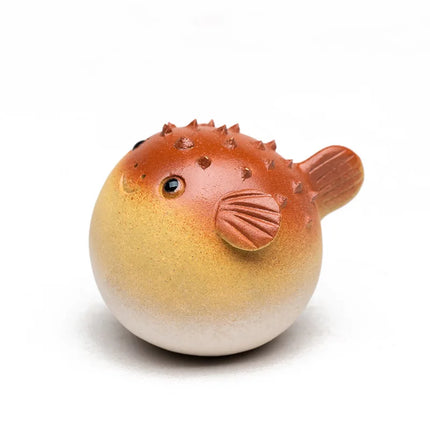 Craft Cosmos Purple Clay Puffer Fish Tea Pet Ornament – Handmade Miniature Figurine