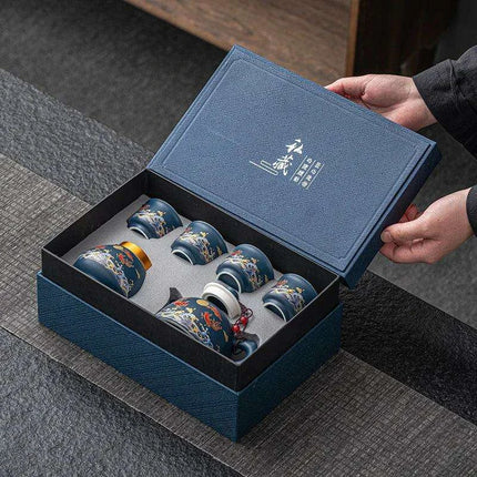 Elegant Chinese Kung Fu Tea Ceremony Set with Teapot and Four Cups in Luxurious Gift Box