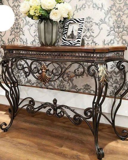 Ginkgo Elegance: Vintage American Botanical Console Table with Timeless Charm