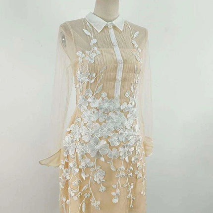 3D Floral Sheer Zipper Front Women's Evening Dress