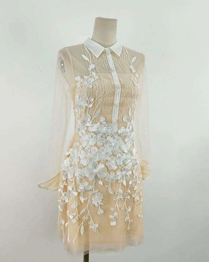 3D Floral Sheer Zipper Front Women's Evening Dress