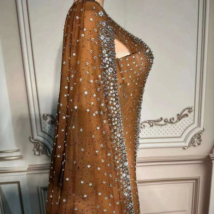 Glamorous Dubai-Inspired Rhinestone Cape Gown for Women
