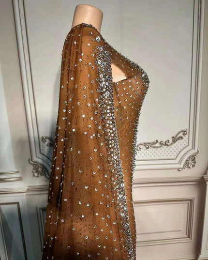 Glamorous Dubai-Inspired Rhinestone Cape Gown for Women