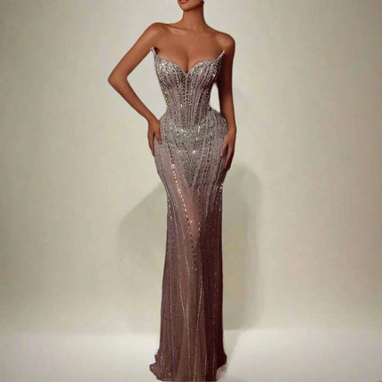 Elegant Strapless Bridal Gown with Detachable Train and Dazzling Embellishments