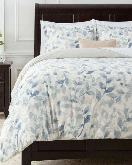 Serene Twin-Sized Botanical Leaf Design Duvet Cover and Pillow Sham Set