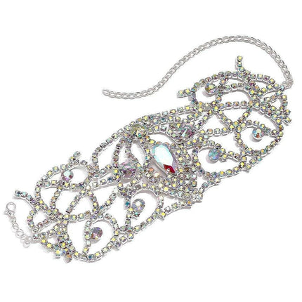 Radiant AB Color Rhinestone Armlet with Chain for an Enchanting Dance Performance