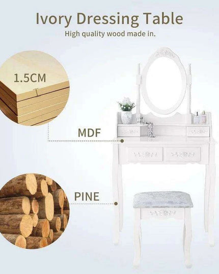 Chic White Vanity Set with Adjustable Mirror and Ample Storage Drawers