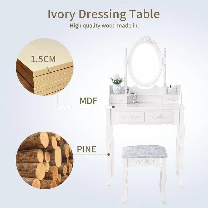 Chic White Vanity Set with Adjustable Mirror and Ample Storage Drawers