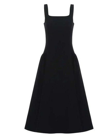 Timeless Elegance Black Silk Midi Dress - Classic Audrey Hepburn Inspired Gown
