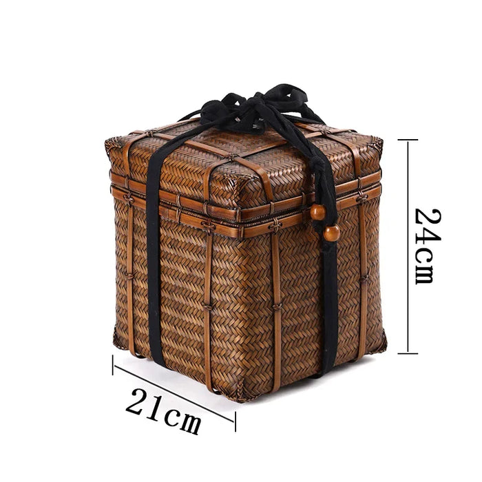 Bamboo Weave Square Storage Trunk - Portable Tea Ceremony Essential