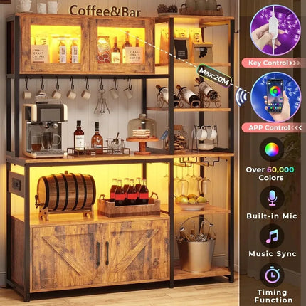 Everyday Wishes Farmhouse Coffee Bar Cabinet with Power Outlet & LED L