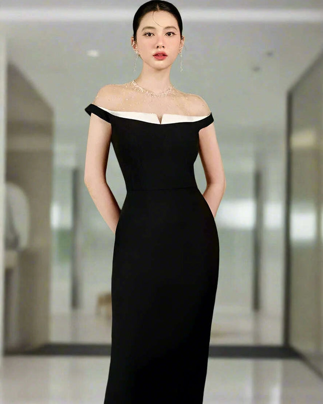 Backless Summer Party Dress with Contrast Color Patchwork and Pearl Accents