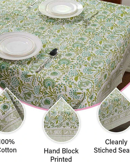 Elegant Blue-Green Floral Leaf Design Waterproof Table Cover